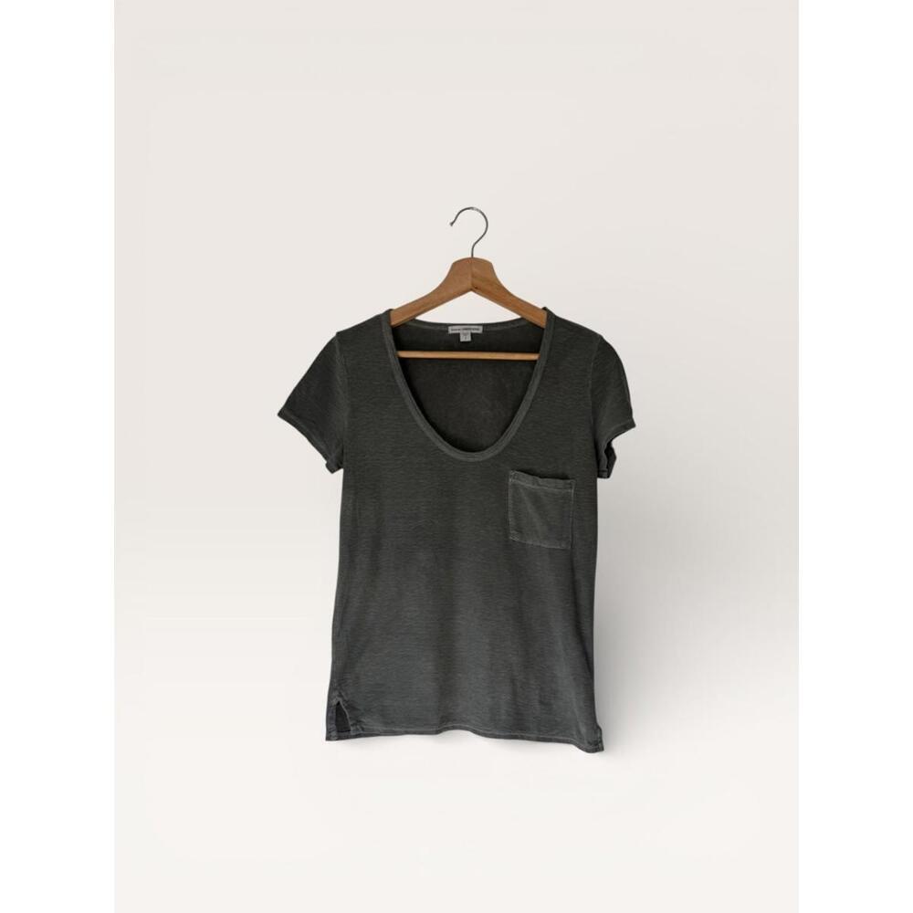 James Perse Women's Charcoal Gray Short Sleeve Pocket T-Shirt 100% Cotton